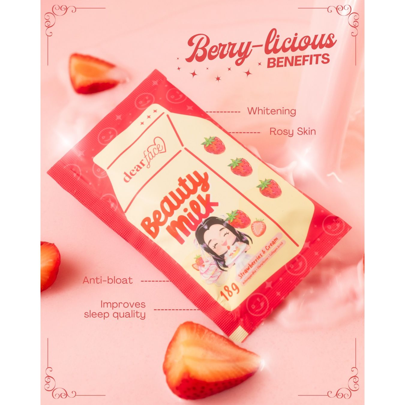 Beauty Milk Strawberry & Cream 18g x 10 - Golden Buffalo Grocery Store