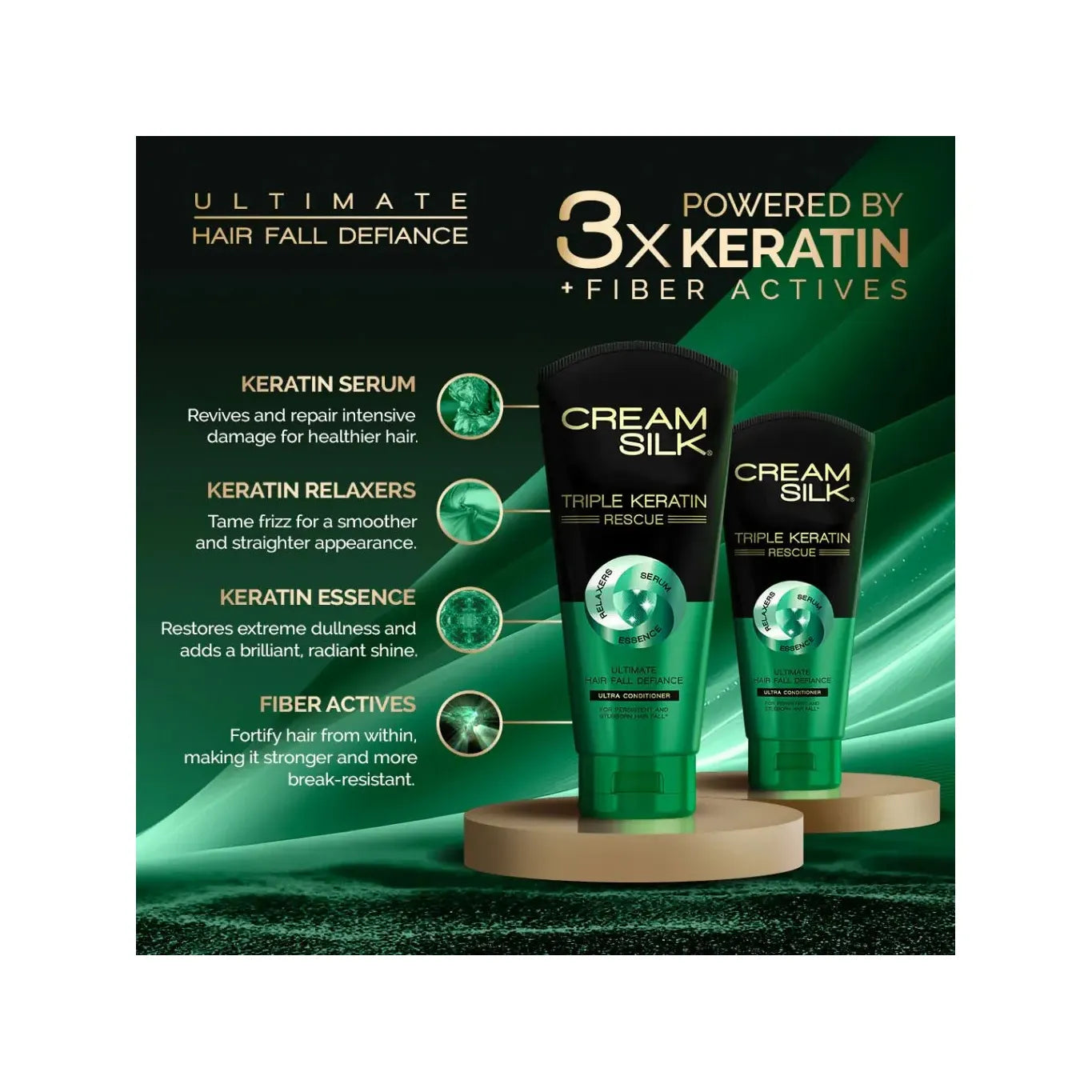 Cream Silk Conditioner Triple Keratin Hair Fall Defiance (Green) - Golden Buffalo Grocery Store
